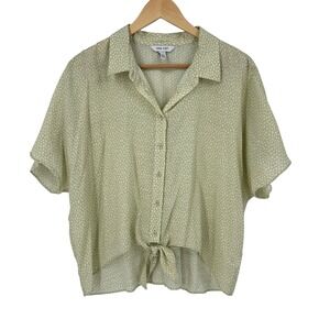 Nine West Tie-Front Blouse Button-Up‎ Short Sleeve Collared Top XL